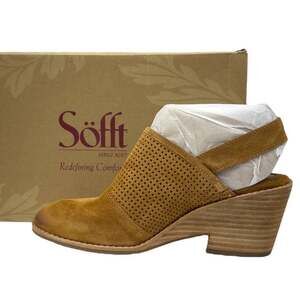 New Sofft  Sabie Slingback Clogs Wedge Heel Sandals Saddle Brown Tan 8